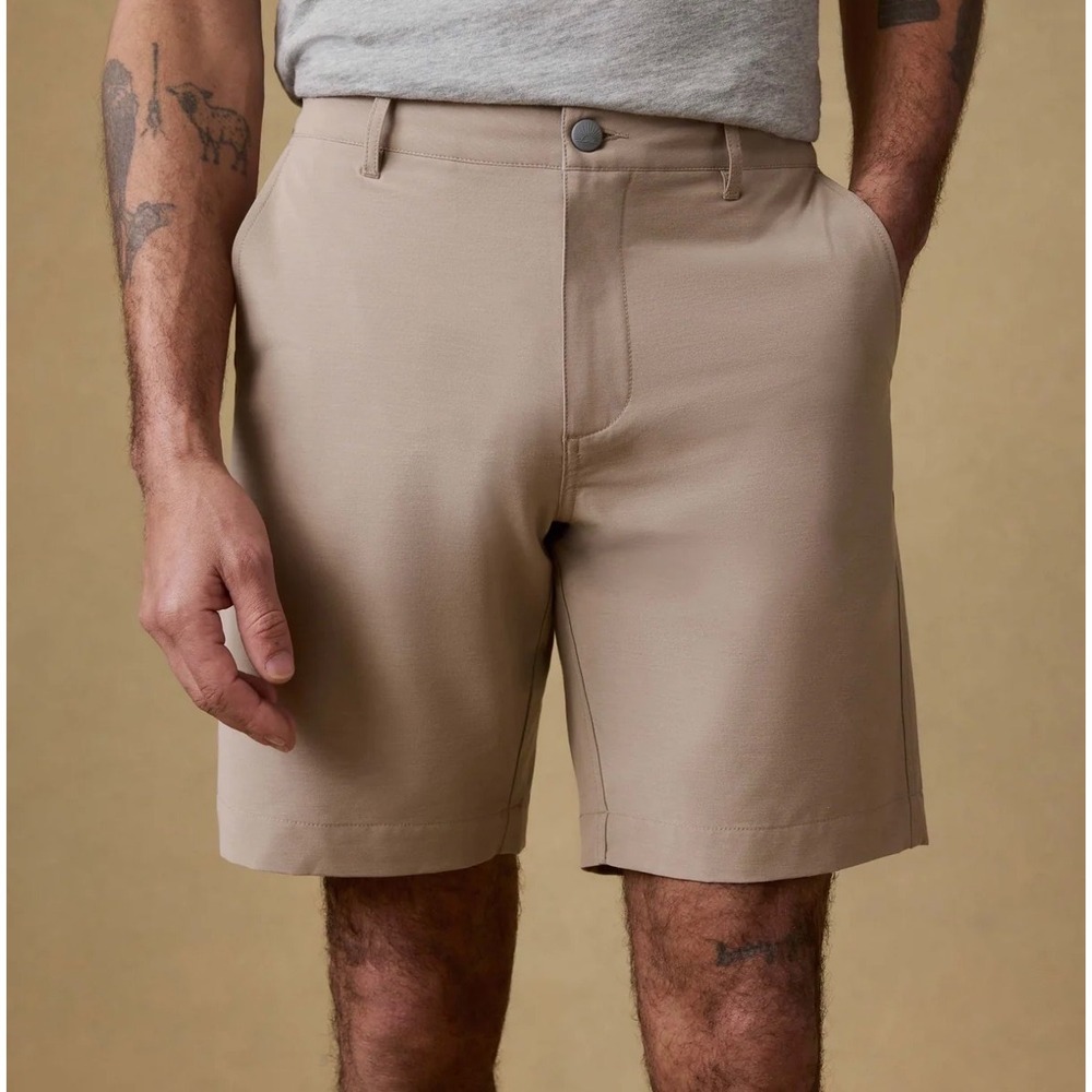 Men's Faherty All Day 9" Shorts Khaki 32 Quick Dry Performance Casual Golf